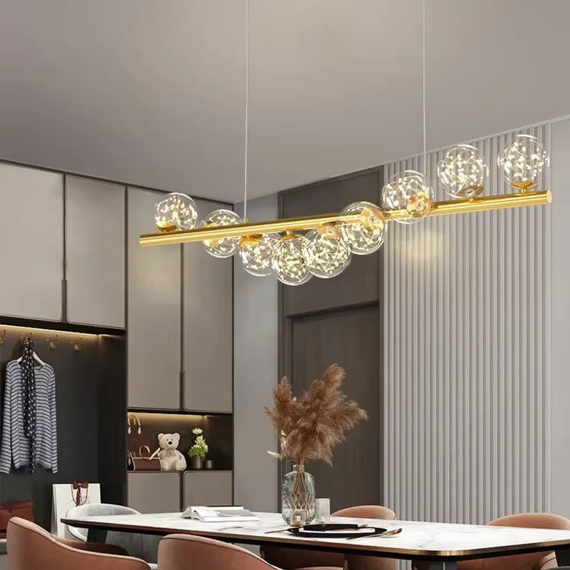 TAONUANSHU Modern Nordic Kronleuchter aus Metall und Glas in Gold/Messing mit transparenten Glaselementen für Wohnzimmer, Küche oder Büro - Bild 2