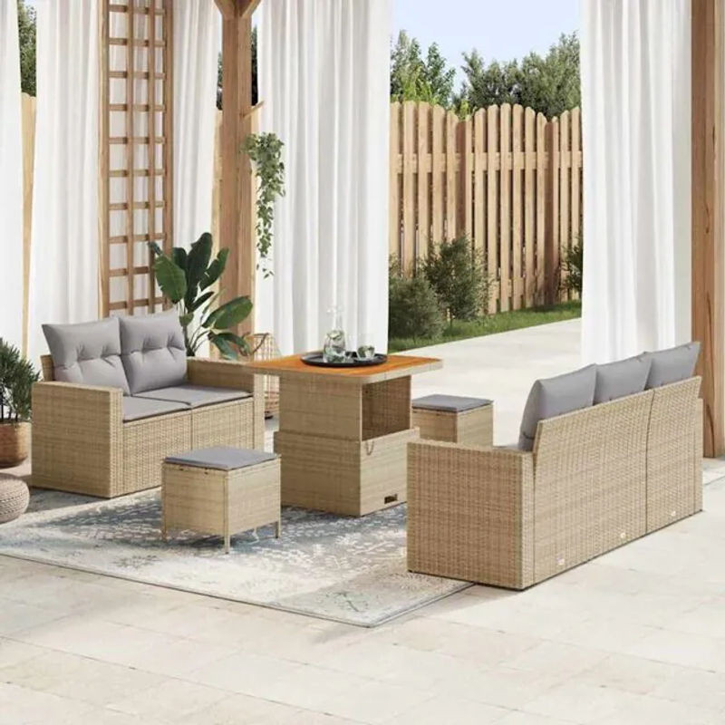 vidaXL Garten-Sofa-Set aus Polyrattan und Stahl, 8-teiliges modulares Loungemöbel-Set in Beige und Grau, B/T/H: 80 x 80 x 71 cm - Bild 1