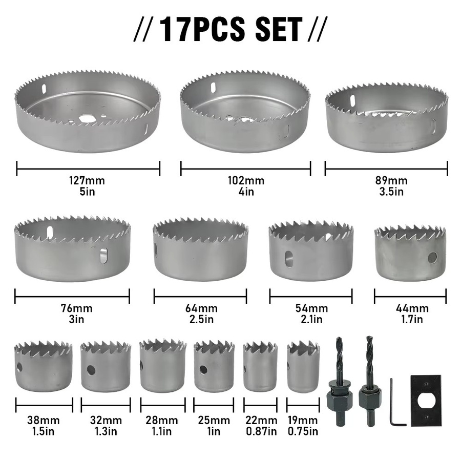 SHENSEN Lochsägen-Set in Silber, 17-teiliges Set zum Bohren und Schneiden von Holz, Gipskarton, PVC, Kunststoff, MDF und Metall - Bild 2