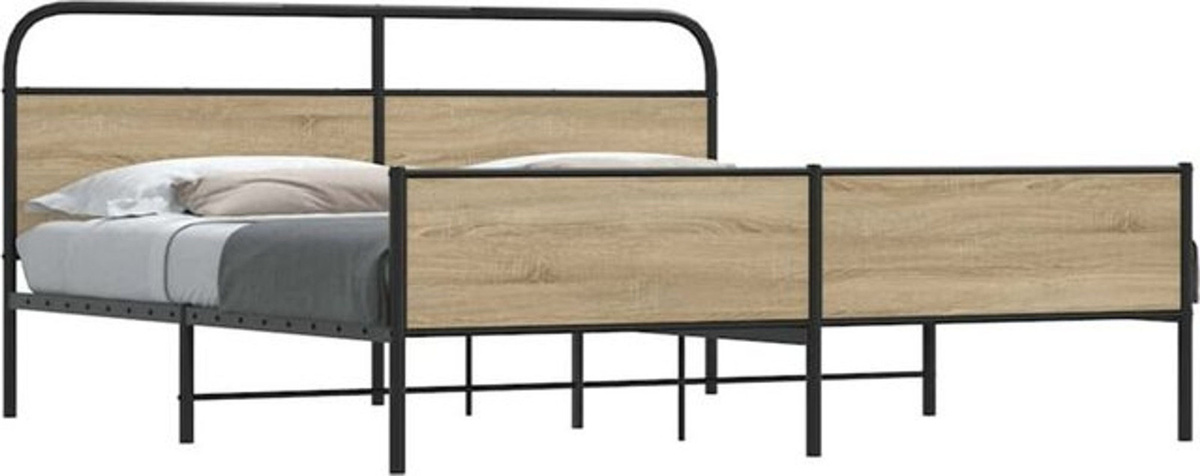 Metallbett Vidaxl in Räuchereiche und Braun im Industrial Design, B/T: 193 x 203 cm - Bild 1