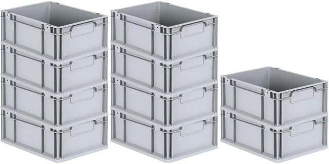 PROREGAL Spar Set 10x Eurobox Nextgen Economy Griffe Geschlossen, Grau, H x B x T: 17 x 30 x 40 cm, 16 Liter Eurobehälter Transportbox - Bild 1