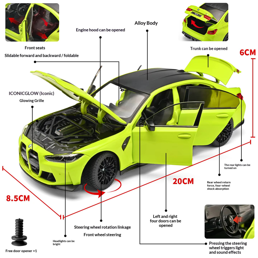 Maisto BMW M3 Automodell, 1:24, Metall, Gelb - Bild 2