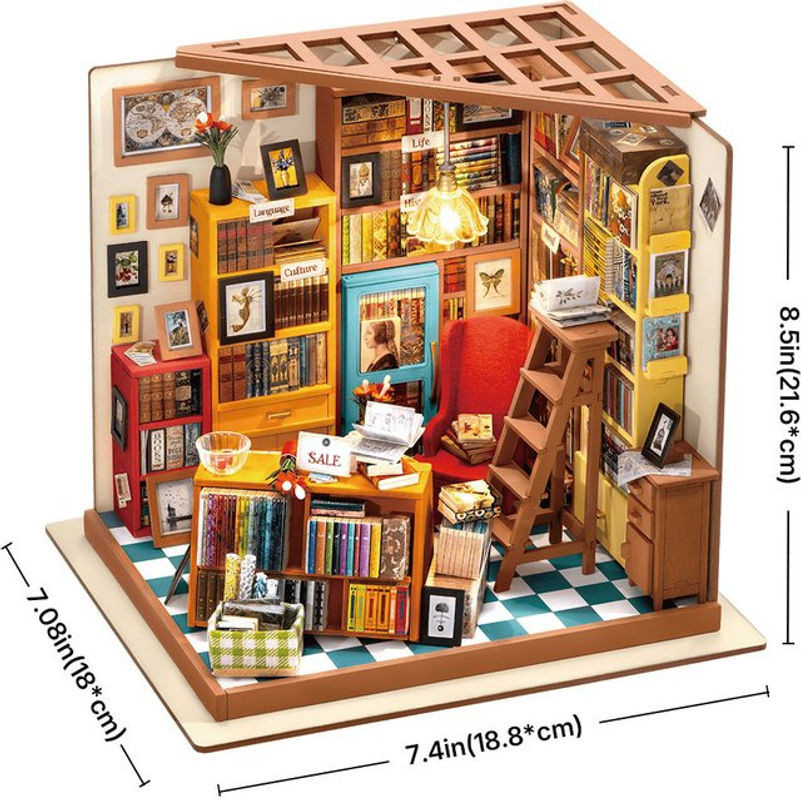 ROBOTIME Rolife 3D-Puzzle Sam's Arbeitszimmer Bibliothek DIY Miniaturhaus Bausatz aus Holz, mehrfarbig - Bild 1