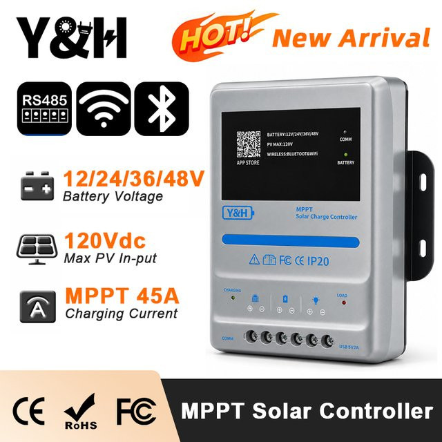 Y&H 45A MPPT Solarregler für 12V 24V 36V 48V mit WiFi Bluetooth APP Fernsteuerung und RS485 für LiFePO4 und Blei-Säure-Batterien - Bild 1