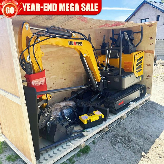 Huayee Mikro-Minibagger mit Hydrauliklöffel und Raupenantrieb in Gelb - Bild 1