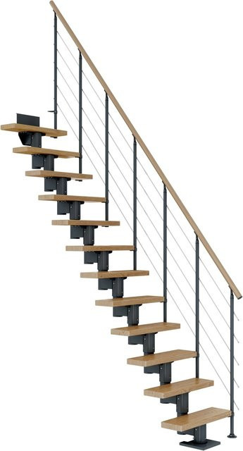Dolle Mittelholmtreppe Dublin Gerade aus Eiche in Anthrazit mit 12 Stufen für eine Raumhöhe bis 292 cm, Breite: 65 cm - Bild 1