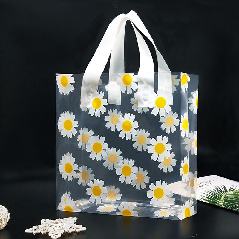 Set aus 5 transparenten Daisy Geschenktüten aus Kunststoff, wasserdichte Tragetaschen für Geburtstag, Hochzeit oder Party - Bild 2