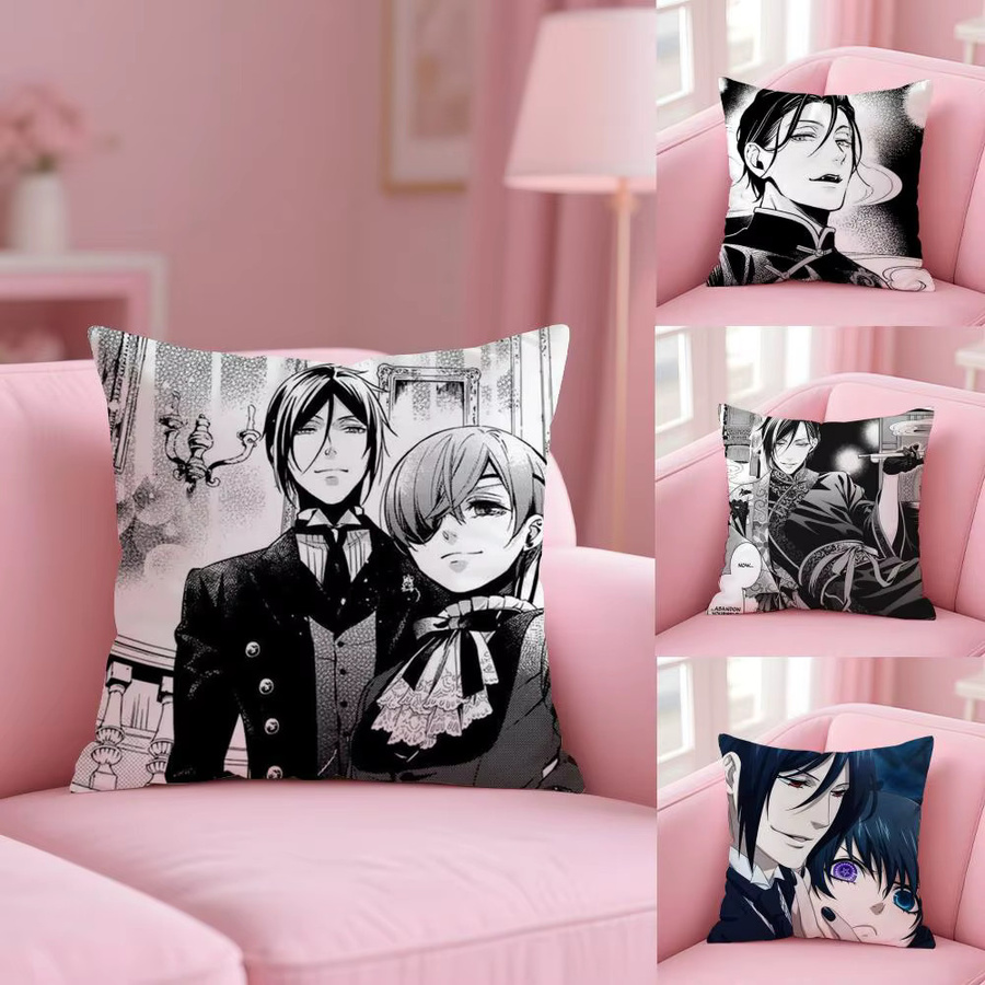 PIKPAKA Black Butler Anime Manga Kissenbezug aus Plüsch in Schwarz, 30 x 30 cm - Bild 4