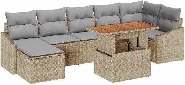 vidaXL 8-teiliges Gartensofa-Set aus Poly-Rattan in Beige mit Kissen und Stauraum - Bild 1