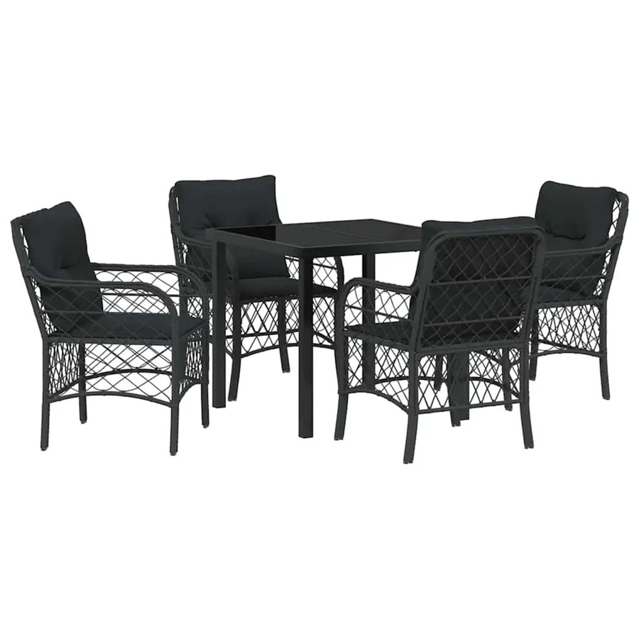 vidaXL Garten Essgruppe 5-teilig aus Poly Rattan und Glas in Schwarz mit Kissen - Bild 2