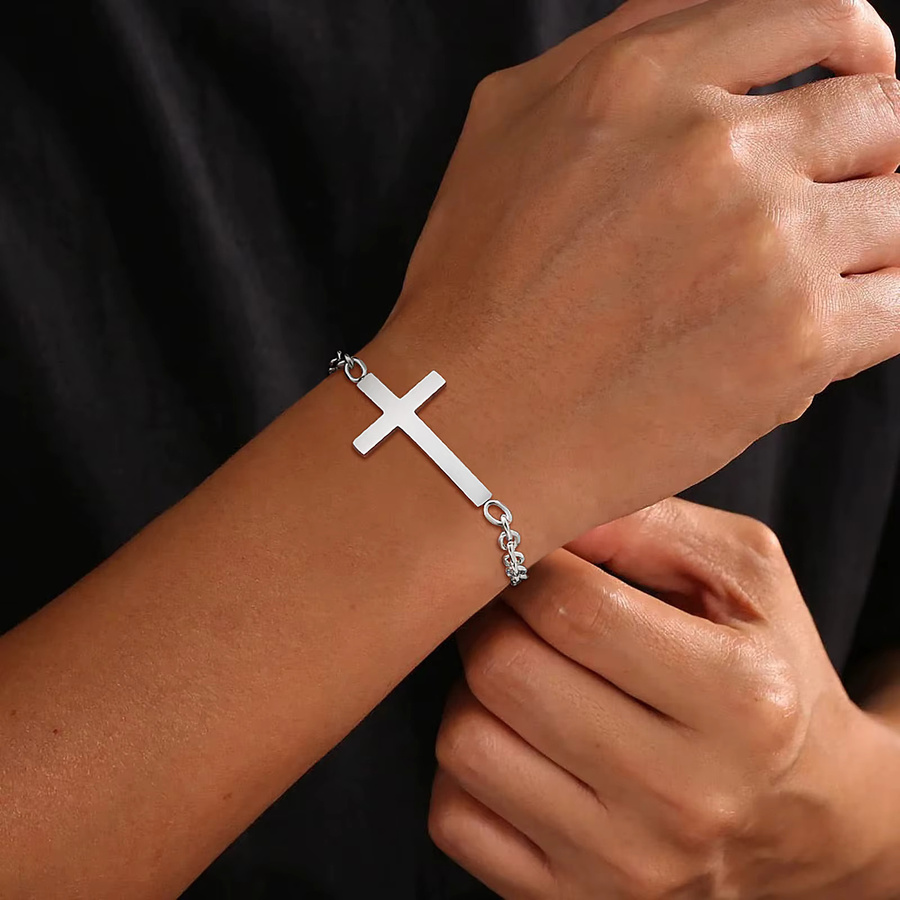 mprainbow Herren-Armband, Kreuz-Rolo-Kette, Edelstahl - Bild 2