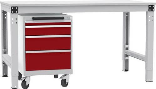 Manuflex BASETEC Schubfachschrank TP1143.3003 mobil, rubinrot RAL 3003, Stahl, 4 Schubfächer, abschließbar, Nutzhöhe: 50 cm - Bild 1