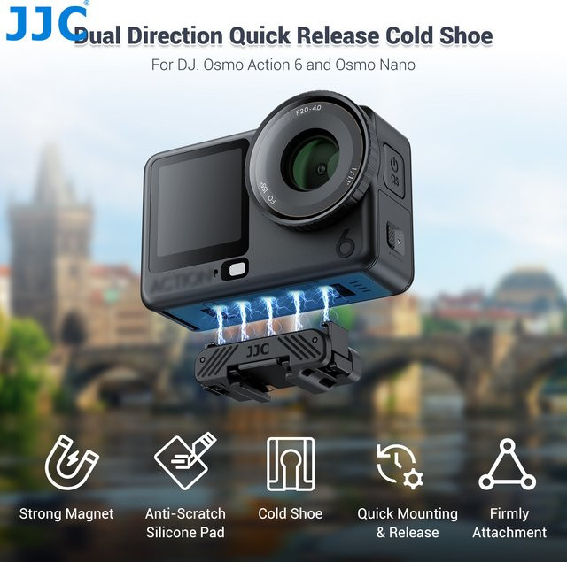 JJC Dual-Direction Schnellwechsel-Adapterhalterung für DJI Osmo Action 6 Nano in Schwarz mit LED-Unterstützung - Bild 1