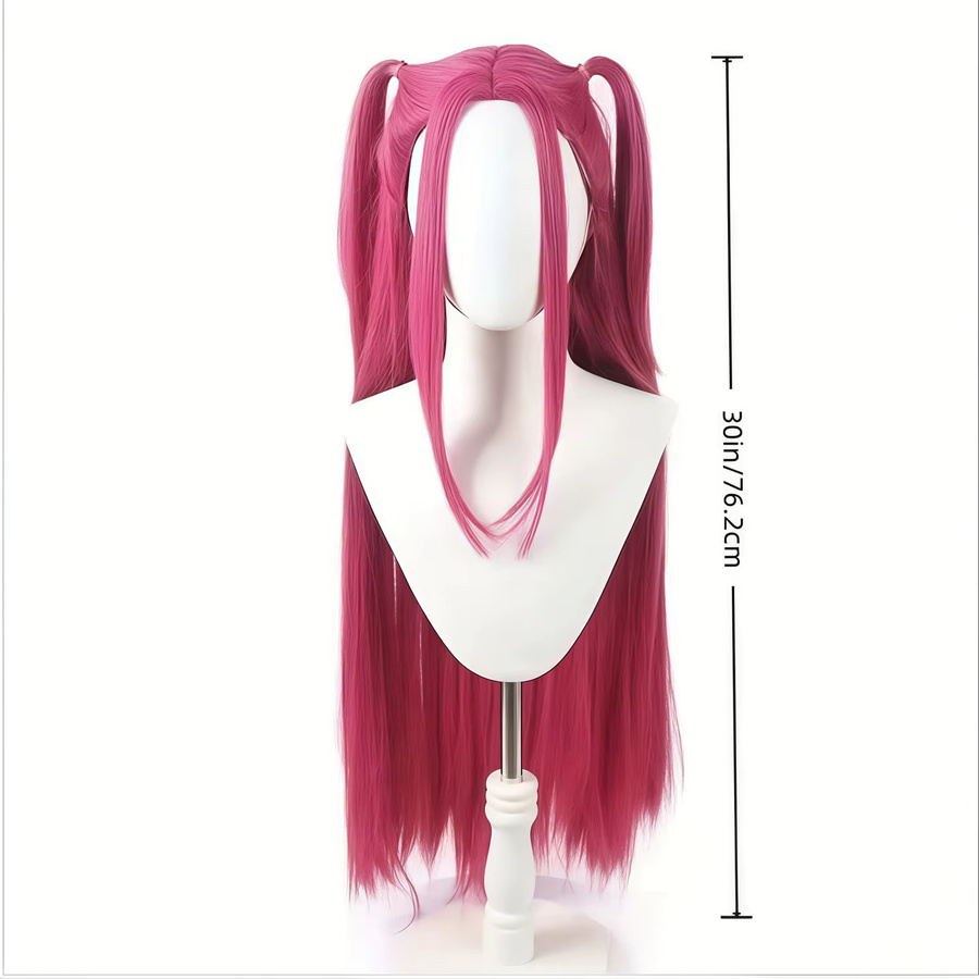 LEKSE Perücke, rosa, synthetisch, langer doppelter Pferdeschwanz, hitzebeständig - Bild 2