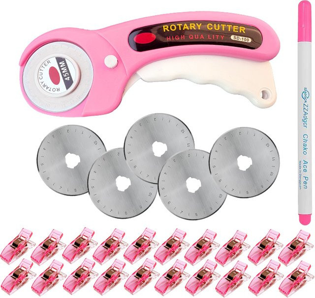 Rosa Patchwork-Rotationsschneider 45 mm für Stoffe, Leder und Steppdecken - Bild 1