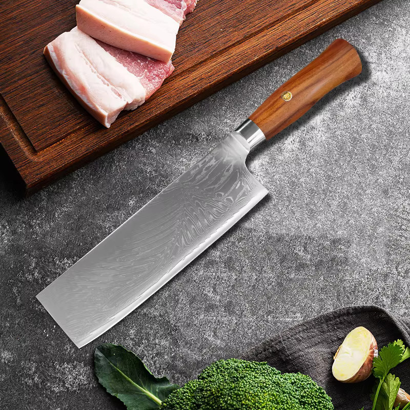 InLeung Damaskus Kochbeil Cleaver aus Stahl mit Holzgriff in Silber - Bild 6