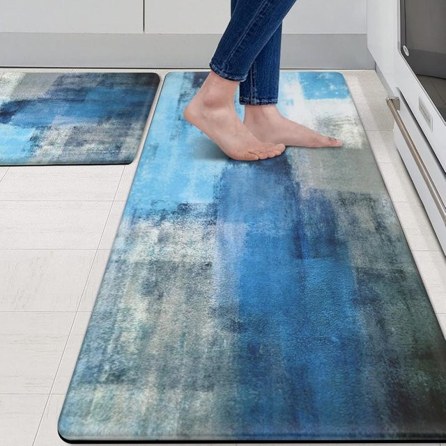 Wucifang Küchenmatten Set aus Polyester in Türkis und Blau, gepolstert und rutschfest, 2er-Pack, B/T: 50 x 80 cm und 50 x 150 cm - Bild 1