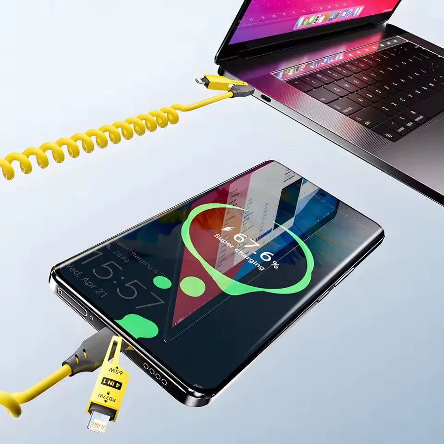 4 in 1 USB-C Schnellladekabel 65 W mit Zinklegierung, gelb, Länge: 1,5 m - Bild 4