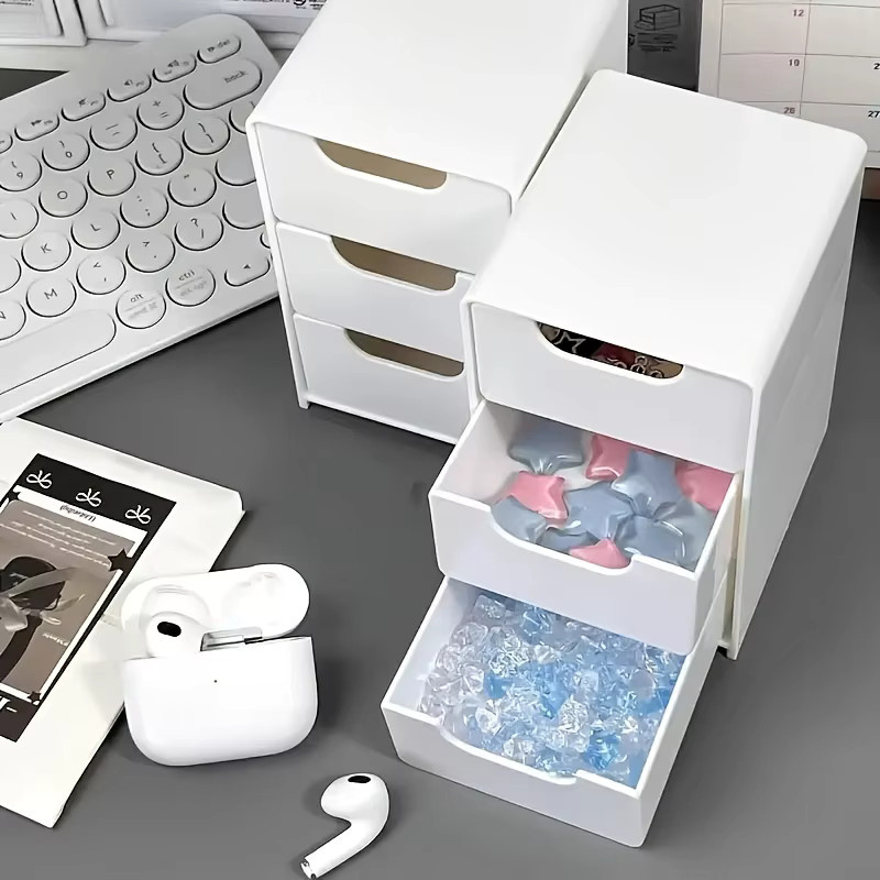 Schreibtisch-Organizer mit 3 Etagen und Schubladen in Weiß aus Kunststoff zur Aufbewahrung von Bürobedarf, Schmuck und Kosmetik - Bild 3