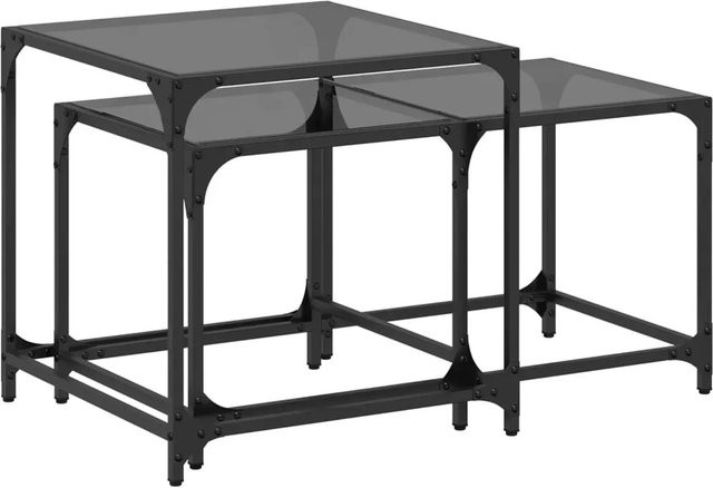 vidaXL Satztische 2er Set mit Glasplatte in Schwarz aus Stahl und Glas - Bild 1