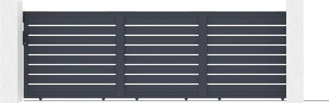 Casanoov Aluminium Schiebetor Vogel mit 2 grauen Pfosten und Ranger C300 Motor, Farbe: Anthrazit/Grau, Breite: 500 cm, Höhe: 160 cm - Bild 1