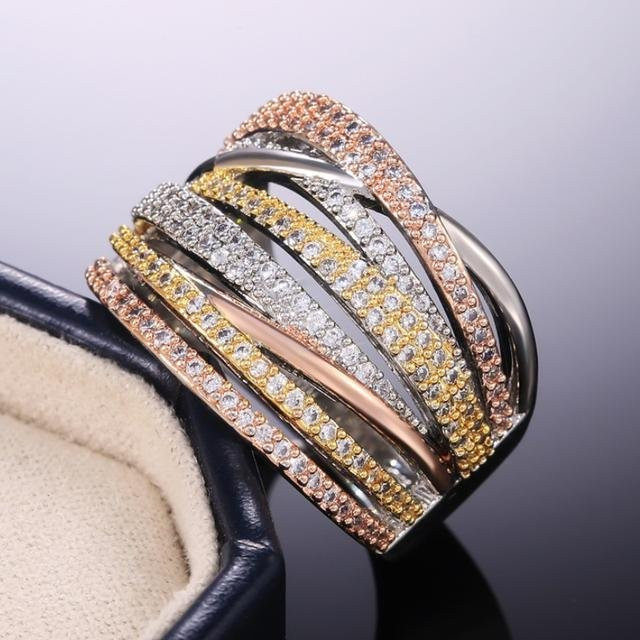 CAOSHI Bandringe, Messing, Schwarz, Zirkonia, Damen - Bild 1