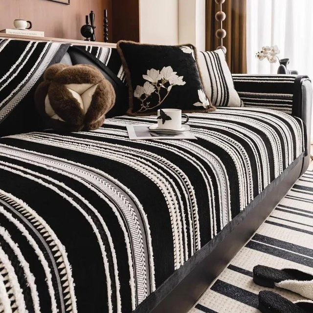 Modernes Chenille Sofakissen im minimalistischen Stil mit altchinesischem Design, quadratisch, Farbe: Schwarz, B/T/H: 70 x 70 x 0 cm - Bild 1
