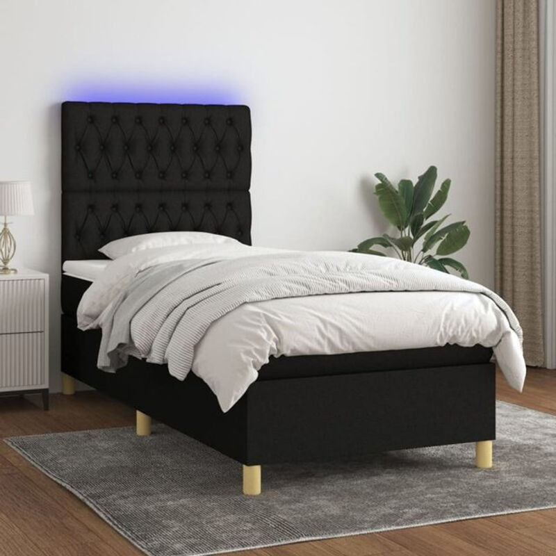 vidaxl Boxspringbett mit Matratze in Schwarz aus Stoff, Modernes Design, B/T: 80 x 200 cm - Bild 1