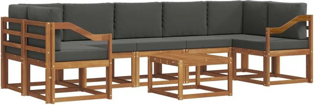 vidaXL Outdoor-Sofagarnitur L-Form aus Akazienholz mit 8 Kissen in Anthrazit und Natur - Bild 1