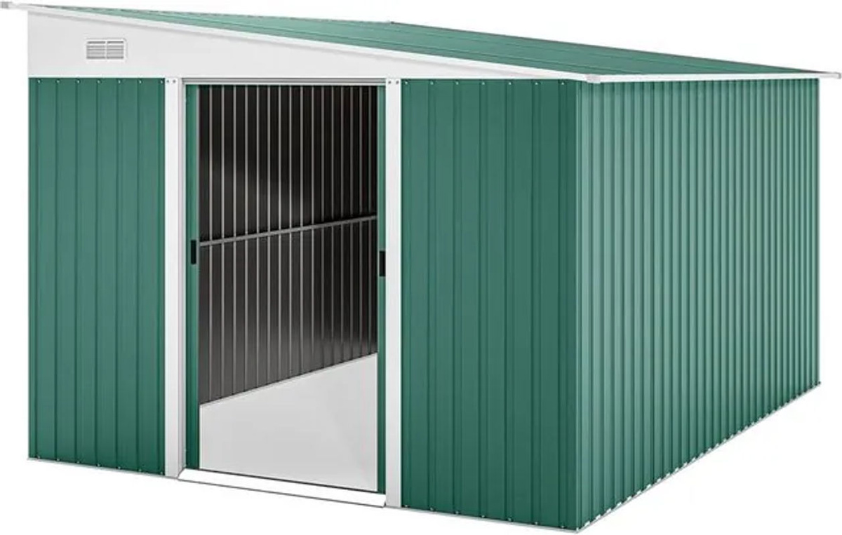 Outsunny Metall Gerätehaus in Grün mit Pultdach und Schiebetür, wetterfester Geräteschuppen aus Stahl, B/T/H: 280 x 345 x 201 cm - Bild 3