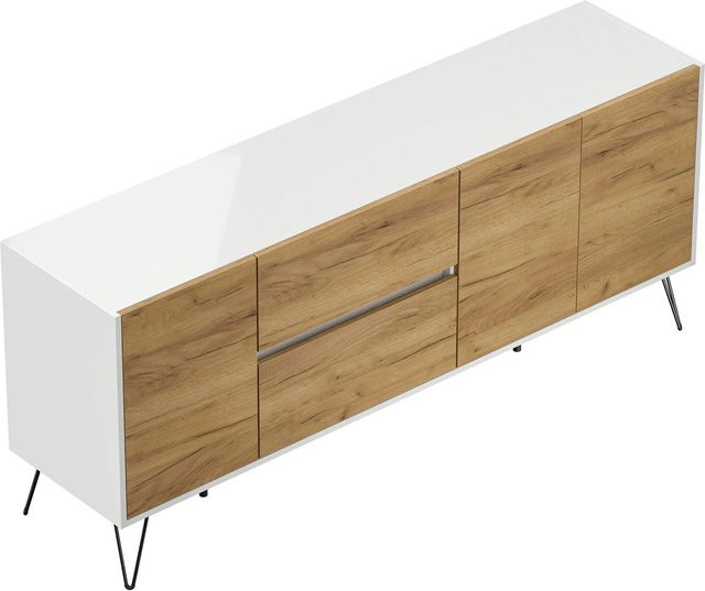 Posseik Sideboard Industrial I in Weiß Eiche mit 2 Schubladen und 3 Türen - Bild 1