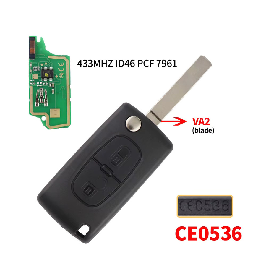 YIQIXIN Autoschlüssel Fernbedienung mit 2 Tasten, 433 MHz, ID46 PCF7961 Chip, Schwarz, passend für Peugeot 207 307 308 407 607 und Citroen C2 C3 C4 Berlingo Picasso - Bild 4