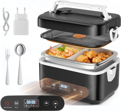 Jugacool Elektrische Lunchbox Schwarz, 1,2 l Wiederaufladbarer Tragbarer Heizbehälter und Dampfgarer für unterwegs
