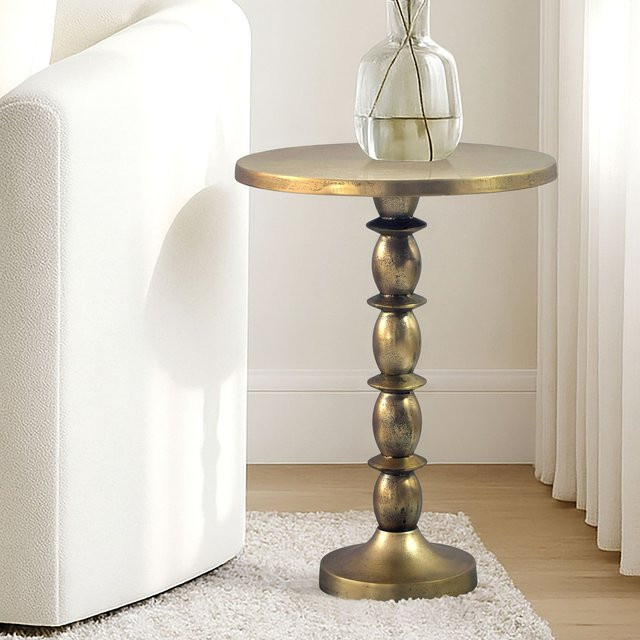 Finebuy Beistelltisch aus Alu in Gold, moderner runder Couchtisch für dein Wohnzimmer, Durchmesser: 40 cm, Höhe: 56 cm - Bild 1