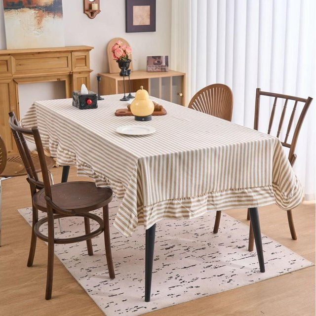 Retro Gestreifte Tischdecke von JMG Household Supplies in Beige, Rechteckig mit Rüschen, B/B: 90 x 90 cm - Bild 1