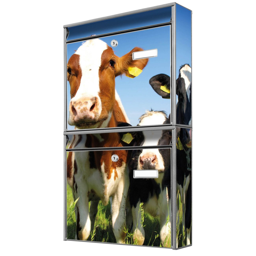 banjado Burg Wächter Briefkastenanlage für Mehrfamilienhäuser, silber, Motiv Kühe, B/H/T: 36,2 x 64,5 x 10 cm - Bild 1