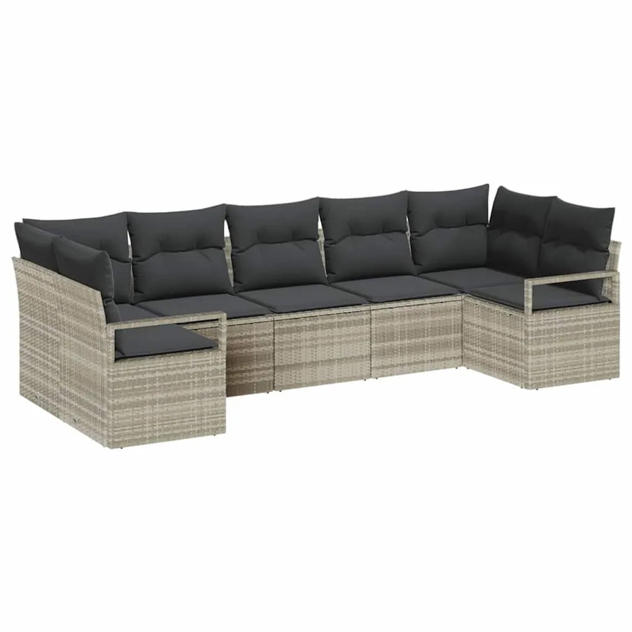 vidaXL Garten-Sofa-Set 7-teilig aus Polyrattan in Hellgrau mit Polsterkissen und L-Form für Terrasse und Garten - Bild 2