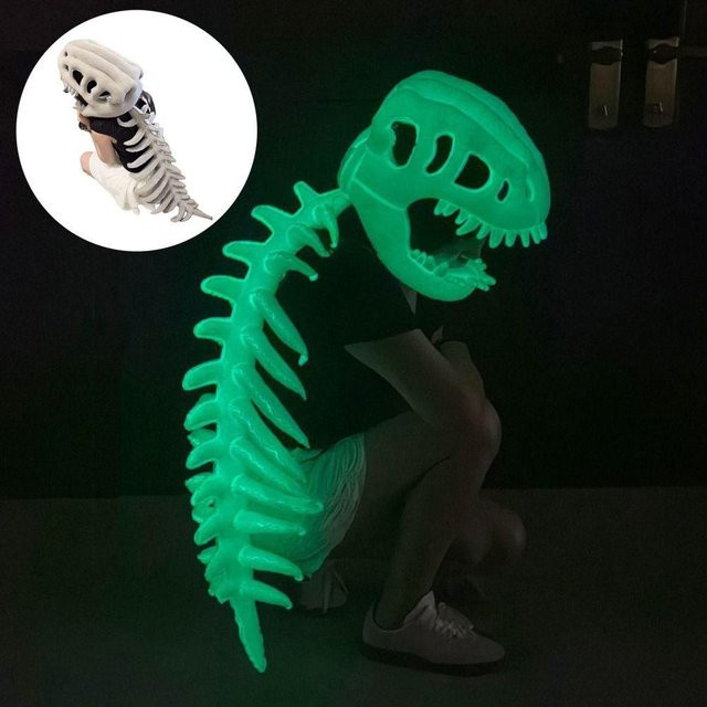 meishimu Dinosaurierskelett Maske Kopfbedeckung, Plüsch-Dinosaurier Kostüm, grün, mit Sound - Bild 1
