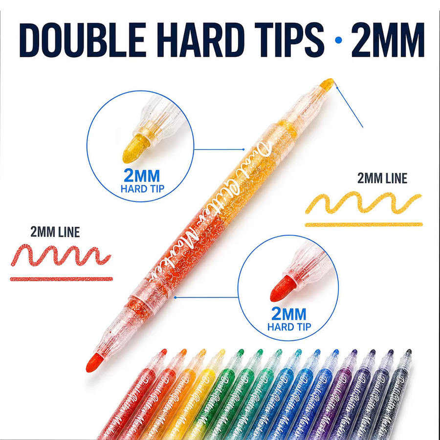 12 Stück Doppelspitzen-Glittermarker mit 24 Farben, wasserbasierte Schimmer-Stifte mit 2mm harter Spitze für Kunsthandwerk und Zeichnungen auf hellem und dunklem Papier - Bild 5