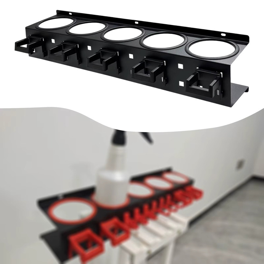 Serenable Wandmontierter Sprühflaschen-Aufbewahrungshalter mit 5 Haken als Detailing-Werkzeug-Organizer für Garage und Werkstatt in Schwarz und Rot - Bild 2