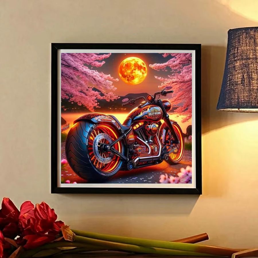 Potdemiel 5D DIY Diamantmalerei Motorrad und Blumen Landschaft als Kreuzstich Kunst Mosaik Wandkunst für Erwachsene - Bild 3