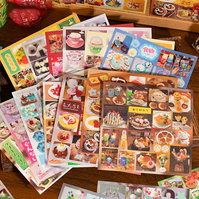 Mr.Paper Retro Japanisches Café Stickerbuch mit 20 Blatt Glitzer-Lebensmittel-Aufklebern für Journal Scrapbooking und DIY Deko in Multicolour - Bild 1