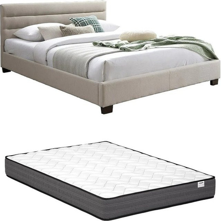 Vente-unique Bettrahmen Faustin Polsterbett aus Stoff in Beige B/T/H: 160 x 200 cm