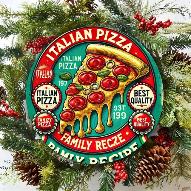 Rundes Metallschild Potdemiel mit Pizza-Motiv im Vintage-Stil, Mehrfarbig, Durchmesser: 20,32 cm - Bild 1