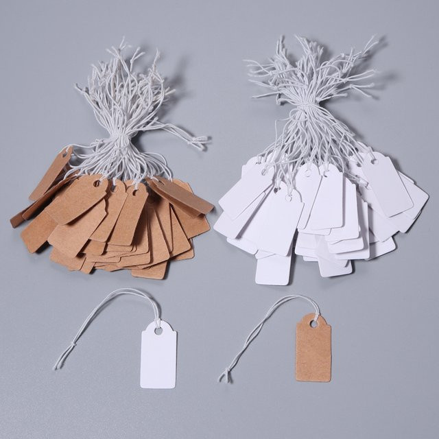100 Stück blanko Schmuck-Etiketten von filluck, rechteckige Werbeetiketten aus weißem Papier zum Aufhängen - Bild 1