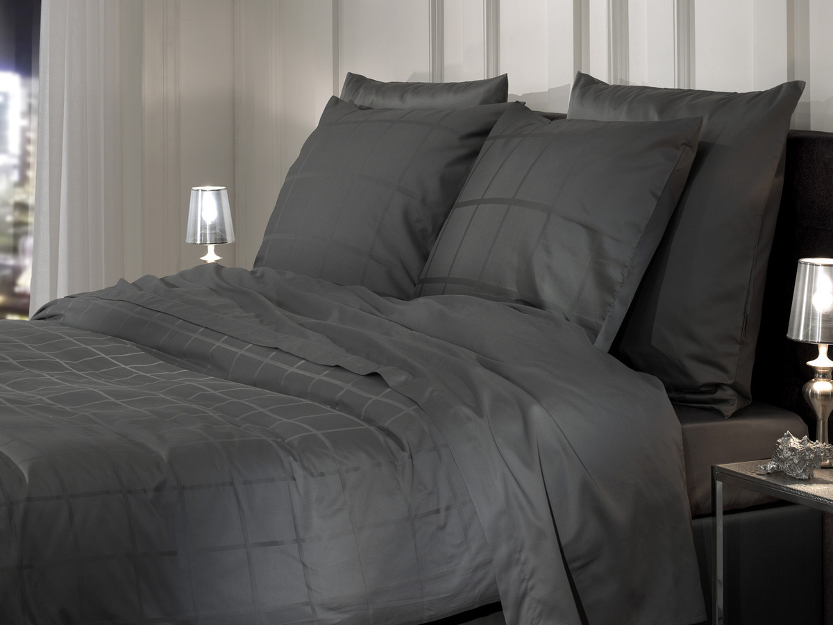 Heckett & Lane Mako-Satin Bettwäsche Diamante Classic Anthrazit Grau, B/H: 135 x 200 cm mit Kissenbezug 80 x 80 cm - Bild 1