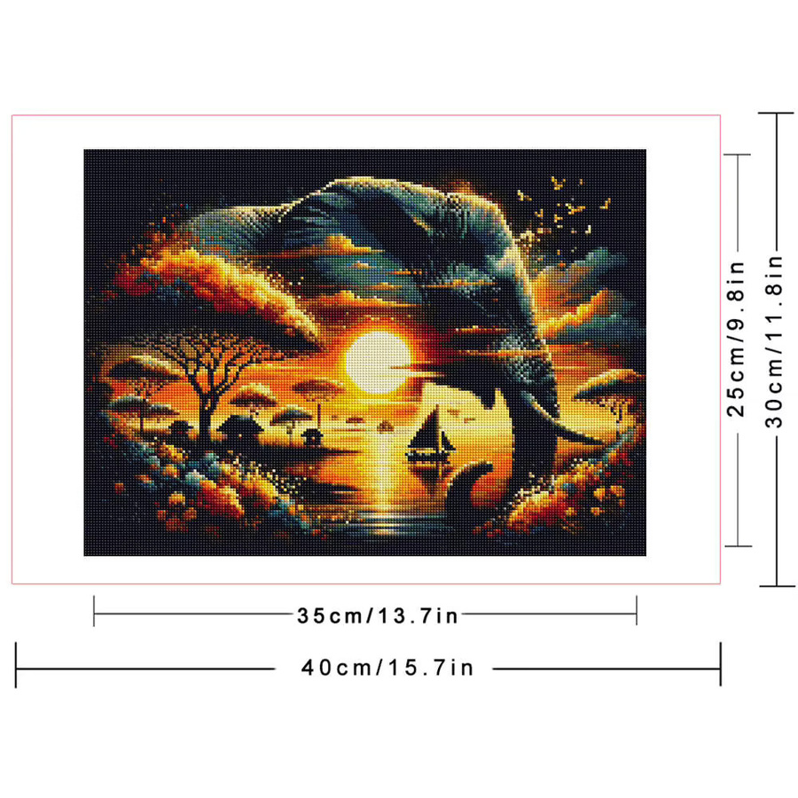 Huacan Diamant-Mosaik Kunst-Set Landschaft mit Elefant und Baum, Rund, Mehrfarbig, B: 30,0 cm, H: 20,0 cm - Bild 2