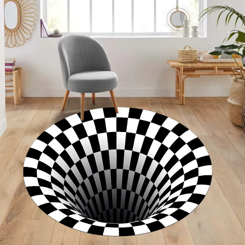 Runder 3D Vortex Teppich mit optischer Täuschung in Schwarz für dein Wohnzimmer - Bild 3
