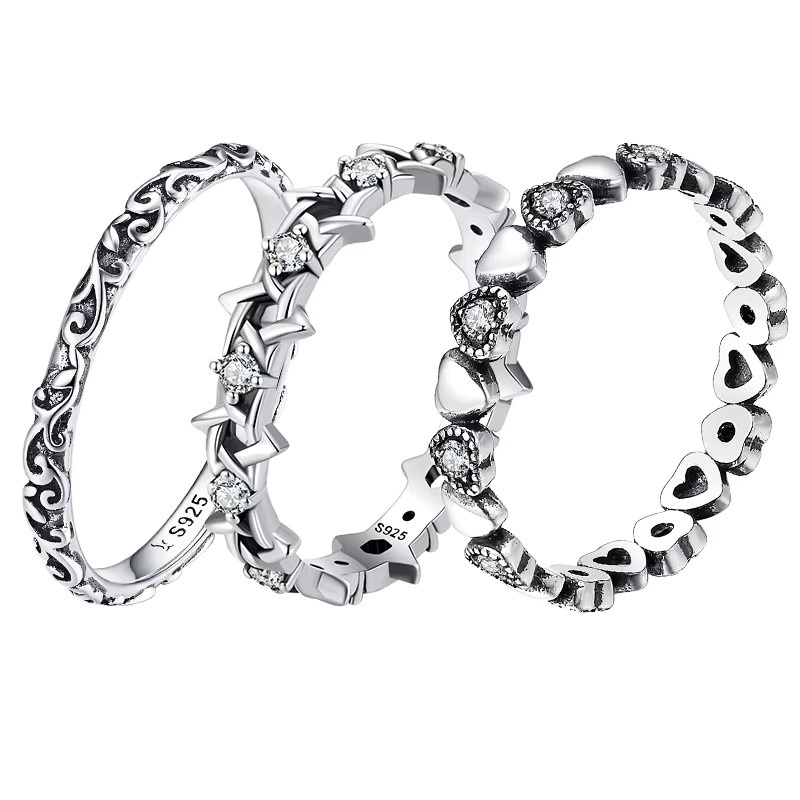 Bamoer Hexagramm-Ring, 925 Silber, Zirkonia, Damen, Vintage - Bild 1