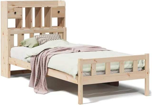 vidaXL Massivholzbett aus Kiefer mit Kopfteil inklusive Regal und Schubladen in Braun, B/T/H: 90 x 190 x 110 cm - Bild 1